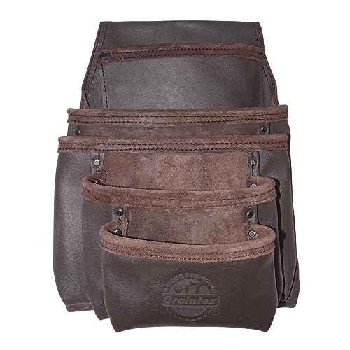 Graintex OS2052 5 Pocket Oil Tanned Nail & Tool Pouch Dark Brown Color for Constructor/Electrician/Plumber