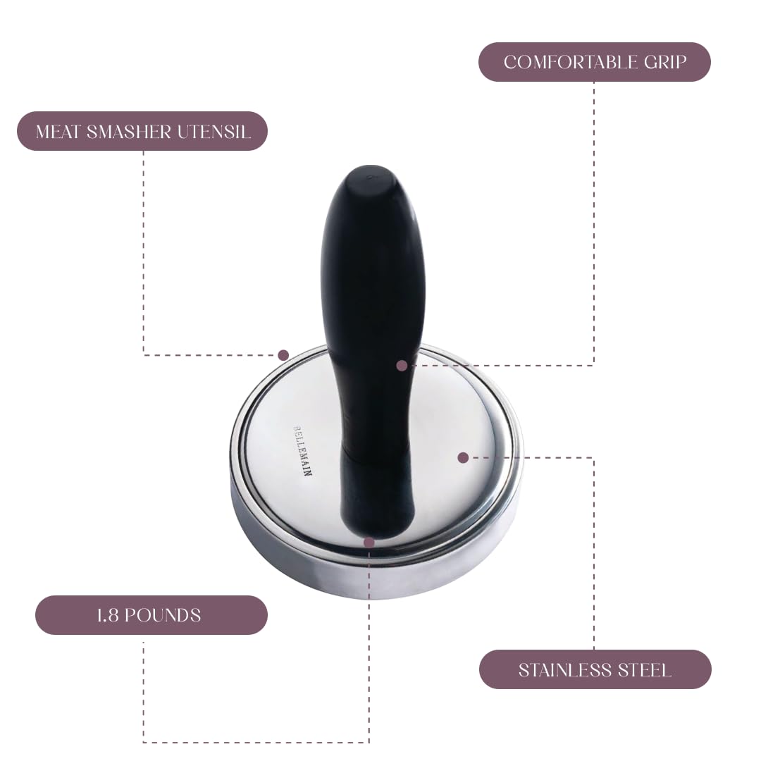 Bellemain Meat Pounder Flattener, Easy-Grip Meat Tenderizer, Stainless Steel Meat Mallet for Cooking, Meat Hammer, Chicken Tenderizer, Meat Smasher Utensil, Kitchen Mallet, Meat Masher Tool