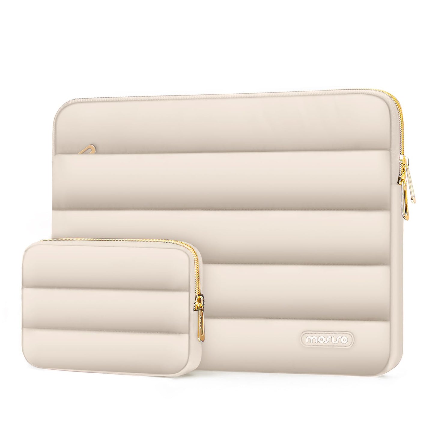 MOSISO 13.3 inch Laptop Case, 13-13.3 inch Puffy Laptop Sleeve Compatible with MacBook Air 13 13.6 M4 M3 M2 M1/Pro 13/Pro 14, HP Dell ASUS Lenovo,Polyester Horizontal Bag with Small Case, Sand
