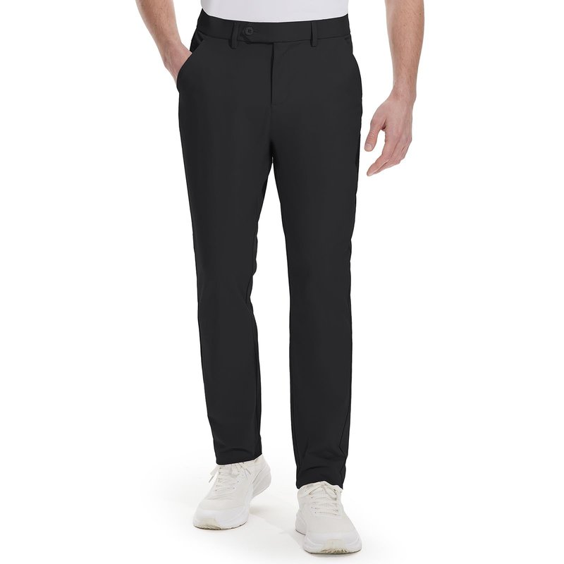 Hiwise Men's Golf Pants Stretch Dress Pants 30"/32"/34" Comfy Lightweight Casual Trousers Quick Dry Travel Pants with Pockets(Black, 33WX32L)