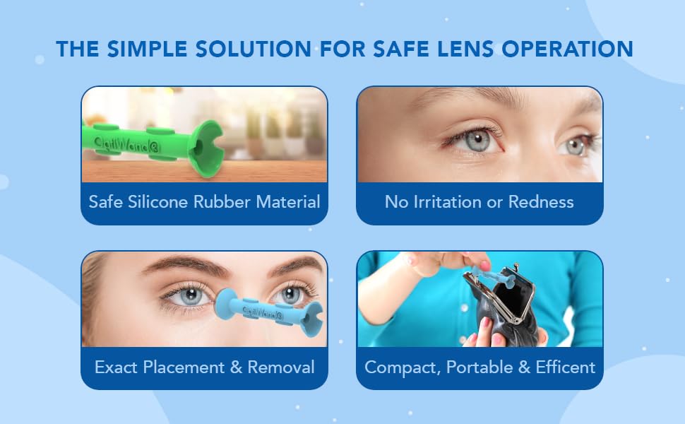 OptiWand 2 Pack - Small Portable Soft Contact Lens Removal & Insertion Tools - Silicone Rubber Eye Lens Inserter & Remover Device with Pincher End & Finger Grips Safe & Easy to Use, Travel Size 1.75"