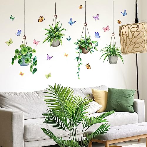 Green Plant Wall Decals Potted Plant Butterfly Wall Stickers Office Bedroom Living Room Classroom Parties Decoration