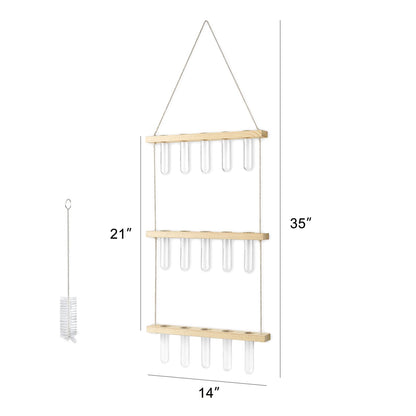 Mkono 3 Tiered Wall Hanging Plant Terrarium with Wooden Stand, Glass Planter for Hydroponic Plant Cutting, Home Garden Office Decor, Gift