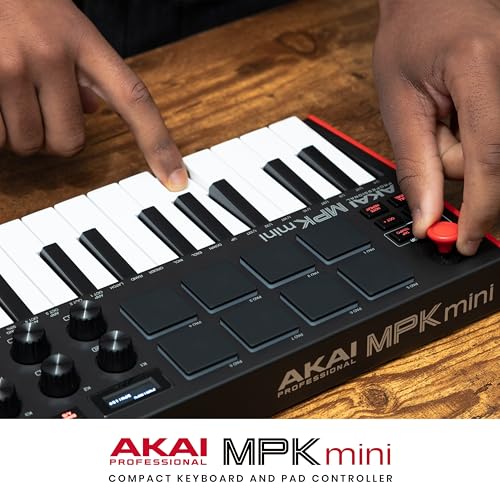 Akai Professional MPK Mini MK3 - 25 Key USB MIDI Keyboard Controller With 8 Backlit Drum Pads, 8 Knobs, Music Production Software and Native Instruments Sound Package (NKS Integration)