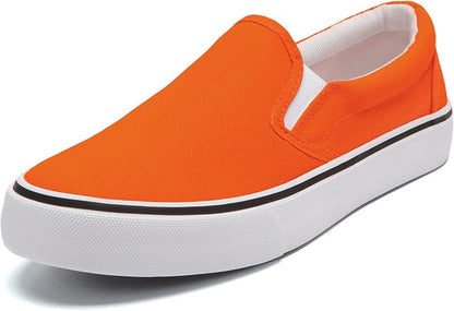 Low-Top Slip Ons Women's Fashion Sneakers Casual Canvas Sneakers for Women Comfortable Flats Breathable Padded Insole Slip on Sneakers Women Low Slip on Shoes (Orange, Numeric_12)