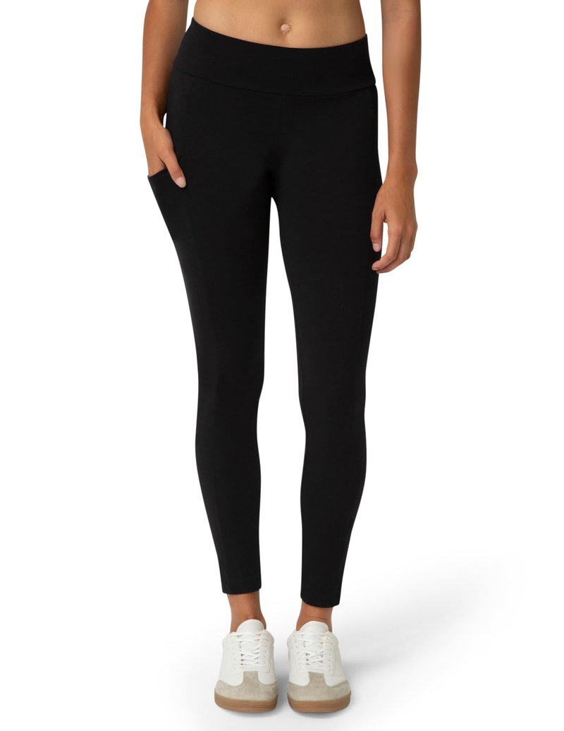 No Nonsense Cotton Leggings for Women with Side Pockets, Workout Stretch Pull-On Pants, Black, X-Large