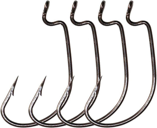 Offset Worm Fishing Hooks - 30pcs Pack | Black & Red Durable Design