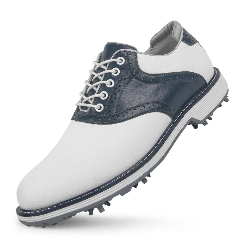 Men Golf Shoes Waterproof Professional Golf Footwears Spikes Spikeless Golf Walking Sneakers Turf Sports Golf Training Sneakers for Men (9,White Blue-K01)
