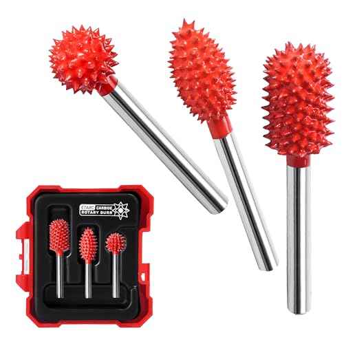 EZARC Tungsten Carbide Rotary Burr Kit, 1/8¡¯¡¯ Shaft Wood Carving Bits, Very Coarse Engraving & Material Removal Tool with Storage Case, 3-Piece