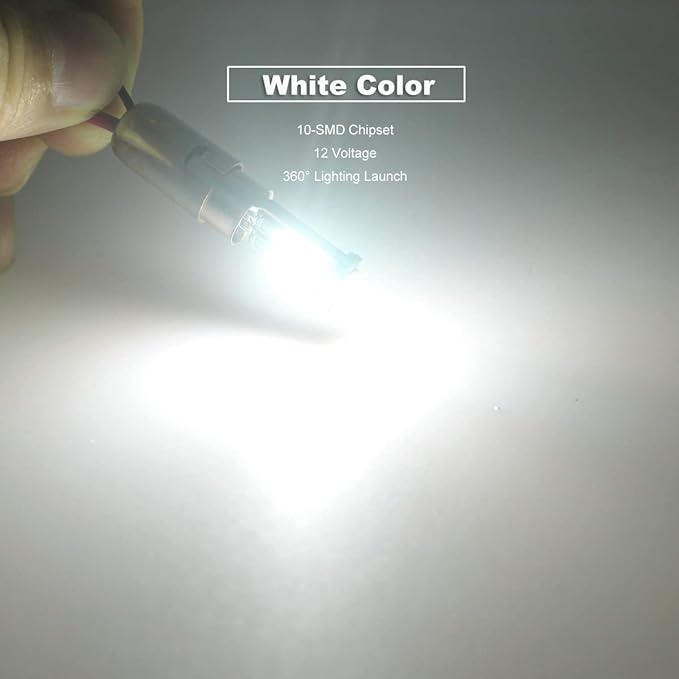 T10 Xenon White Car Interior Exterior Replacement Bulb Map Dome Door Trunk Cargo Tag Number Plate LED Light 168 175 194 2825 W5W Size (Pack of 10)