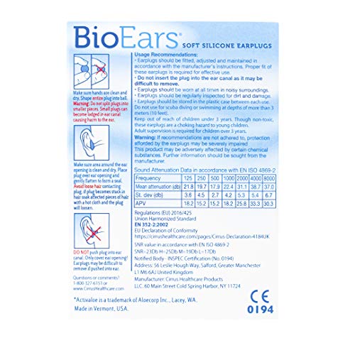 BioEars 41304 Soft Silicone Earplugs with ACTIValoe. Premium silicone. Protection from Water and Noise (6 pairs),Blue