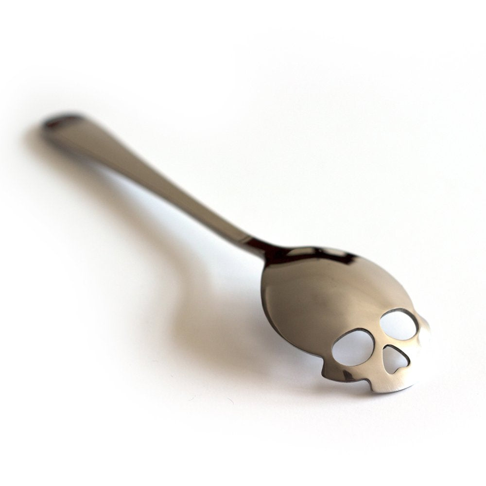 Suck UK Skull Teaspoon - Gothic Home Decor - Goth Gifts - Spooky Home Decor - Gothic Accessories - Sugar Spoon - Halloween Kitchen - Skull Kitchen - Spooky Coffee Slotted Spoon - Halloween Gifts