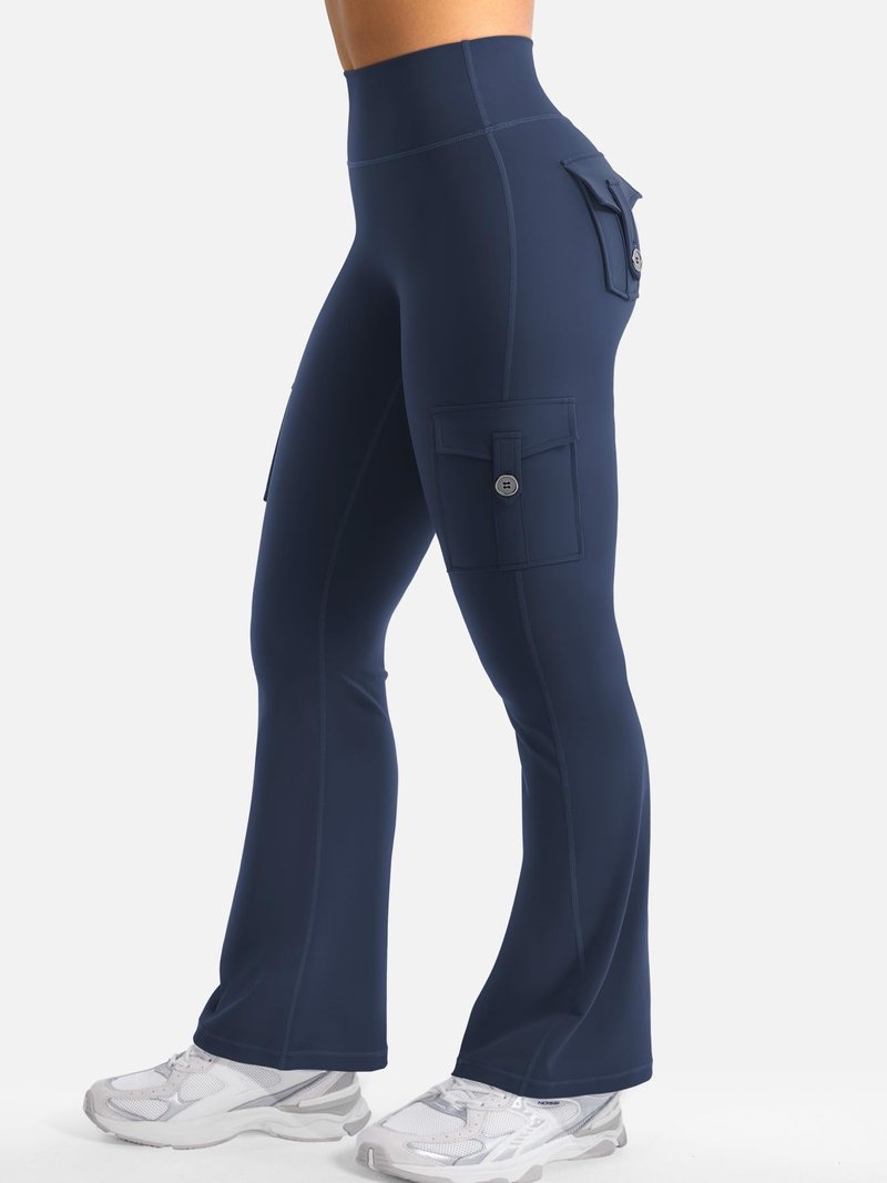 YEOREO CoreFlex Women Workout Flare Leggings with Pockets Scrunch Cargo Gym Yoga Leggings Blue Navy XL