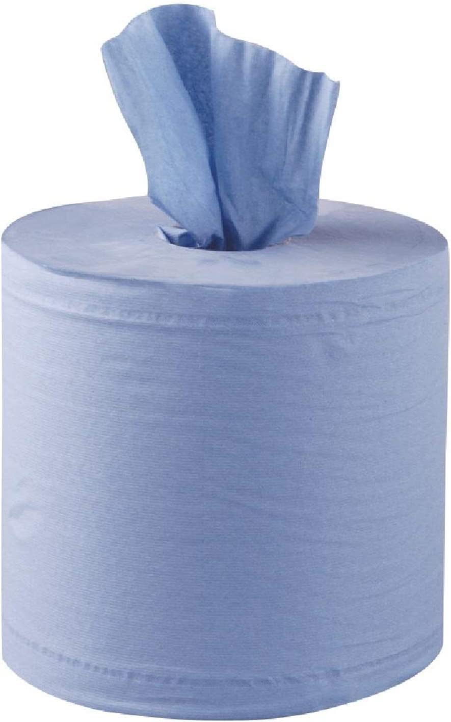 SOP-HARMA 6 x Blue Paper Rolls - 2 Ply Embossed Centre Feed - Hand Towel Tissue Rolls