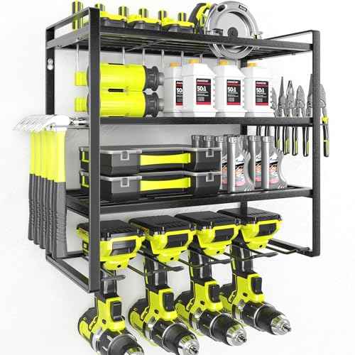 KAFAHOM Power Tool Organizer, Garage Tool Organizers and Storage,Drill Holder Wall Mount, Storage Rack for Cordless Drill, Heavy Duty Tool shelf with Screwdriver Holder/Pliers Holder/Hammer Holder