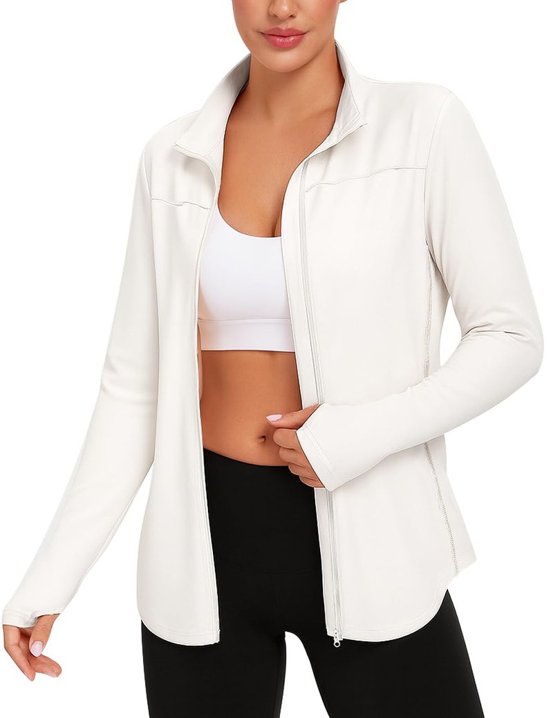 Vldnery Women's UPF 50+ Sun Protection Lightweight Jacket Zip Up Long Sleeve Sun Shirt for Women with Thumb Hole Hiking (White Large)