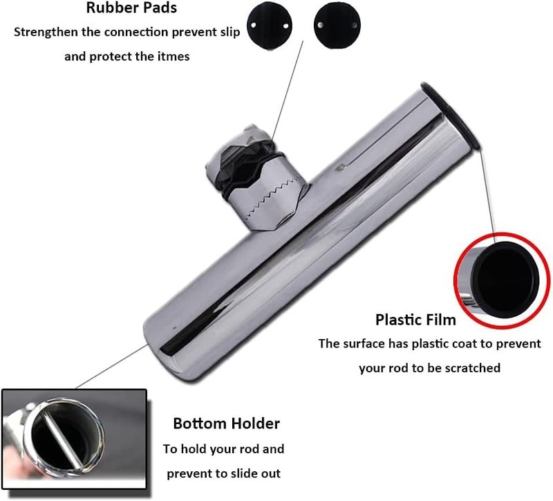 Rail Mount Rod Clamp Holders - Adjustable Stainless Steel Fishing Rod Holder for Kayak & Boat