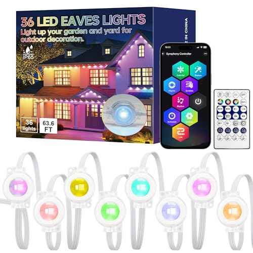VCOKEN Permanent Outdoor Lights, 63.6ft with 36LED Outdoor Christmas Lights with App Control Remote, DIY Scene Modes Eaves IP65 Waterproof Light for Christmas, Holiday, Decor, Garden Decor
