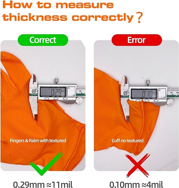 ANBOSON 10mil Disposable-Nitrile Chemical-Resistant Rubber-Gloves for Men - Mechanics Gloves Heavy Duty, Latex Free, Automotive (Orange 4 Boxes of 30, Large), ABC-DG01