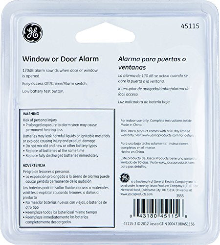 GE Personal Security Window and Door Alarm, 2 Pack, DIY Protection, Burglar Alert, Wireless Chime/Alarm, Easy Installation, Home Security, Ideal for Home, Garage, Apartment and More, White, 45115