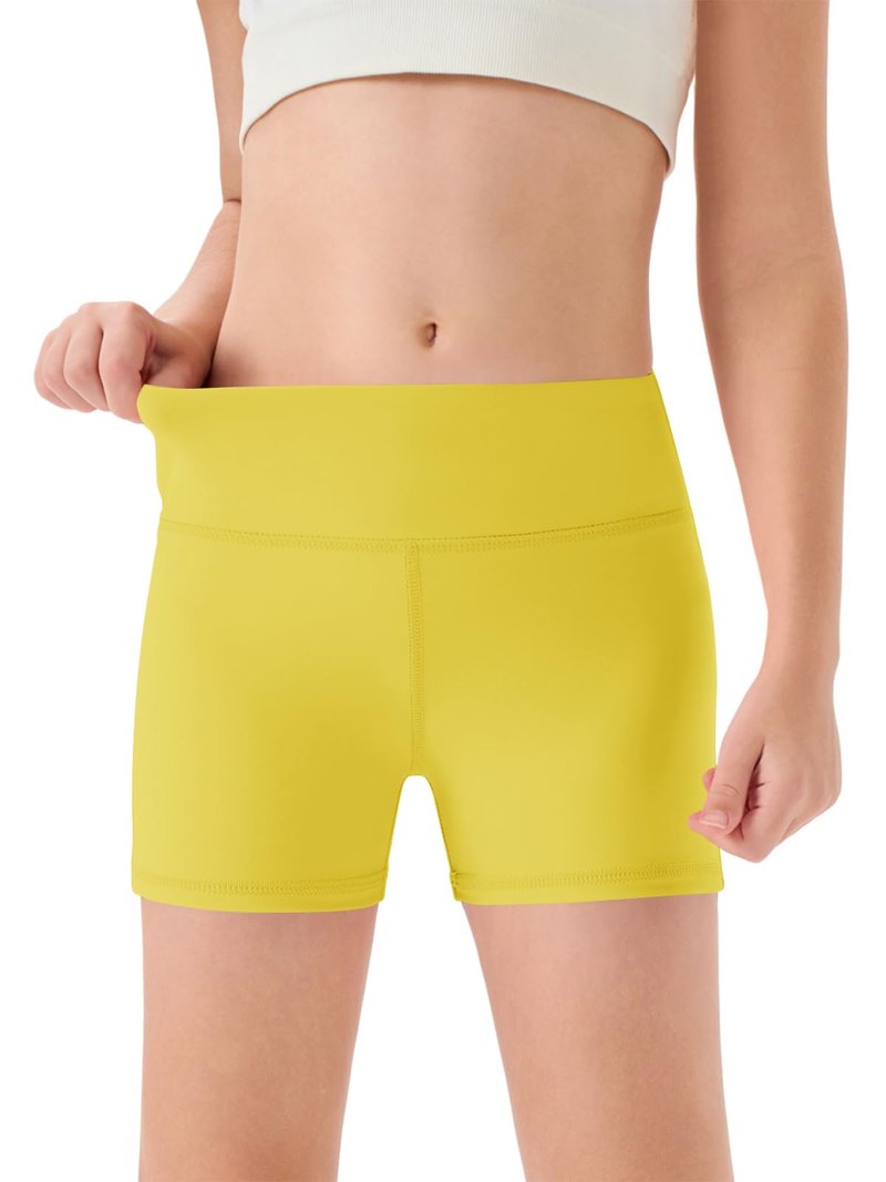 Haloumoning Girls Athletic Shorts Kids High Waisted Yoga Dance Biker Shorts Comfy Gymnastics Shorts 5-14Y Yellow