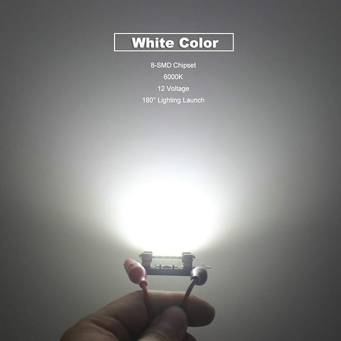31MM Festoon DE3175 3175 6428 6000K White Extra Bright LED Bulbs for Car Interior Lights License Plate Map Dome Trunk Door Courtesy Light 8-SMD Chipset Canbus Error Free