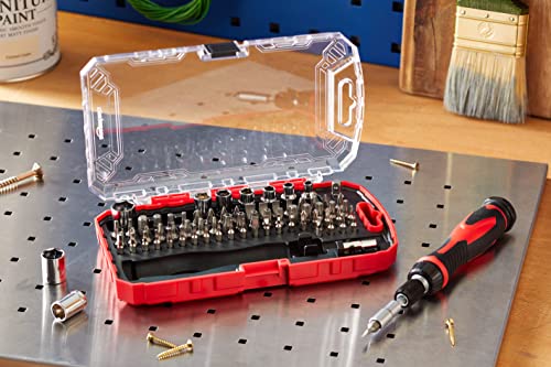 Amazon Basics Magnetic Ratcheting Wrench and Electronics Precision Screwdriver Set, 73 count (Pack of 1), Black, Red, Silver