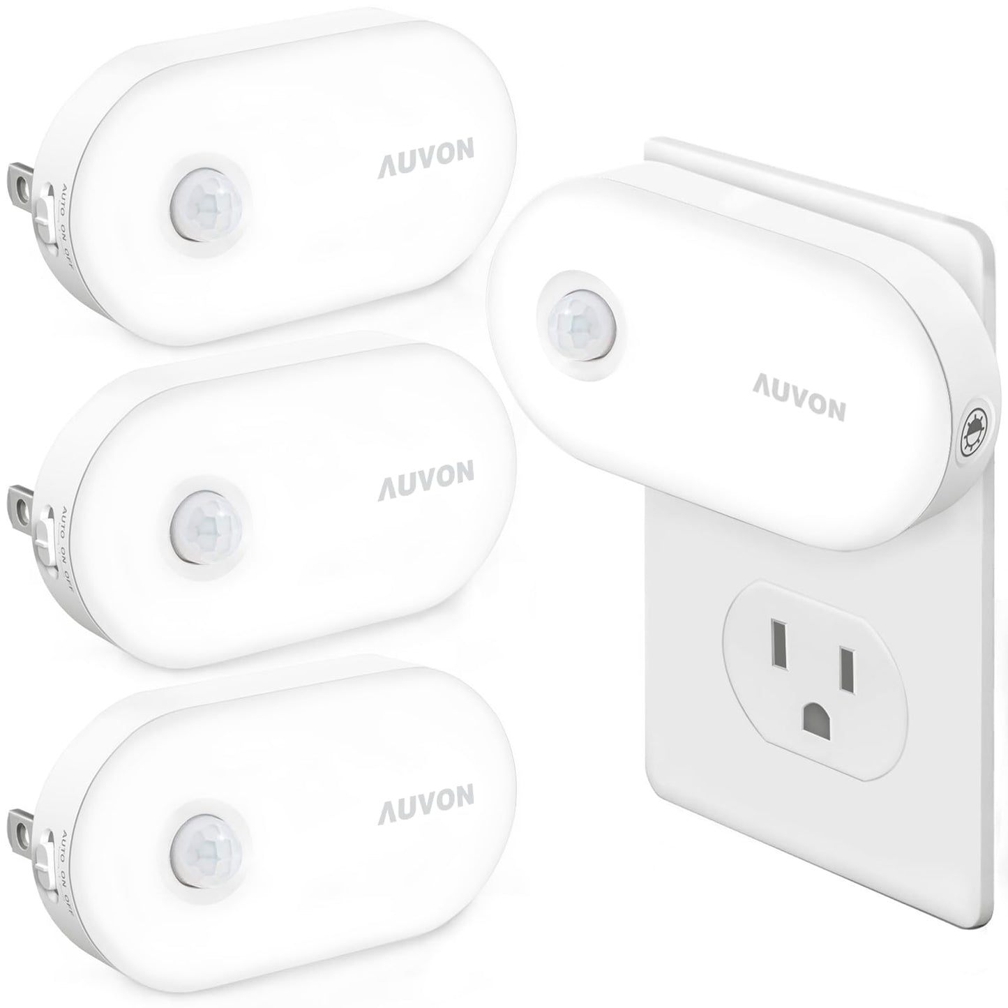AUVON Night Light Plug in with Motion Sensor (120 Lumens), Dimmable Smart LED Night Lights, 1-120lm Brightness, for Bathroom, Hallway, Garage, Toilet (4 Pack)