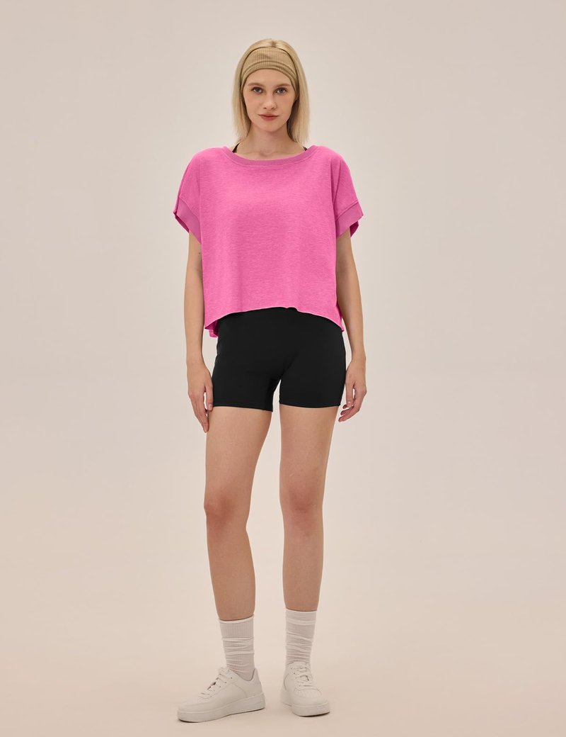 UNIANKIYA Open Back Workout Tops for Women Loose Fit Athletic Crop Tee Short Sleeve Gym Running Yoga Shirt Pink