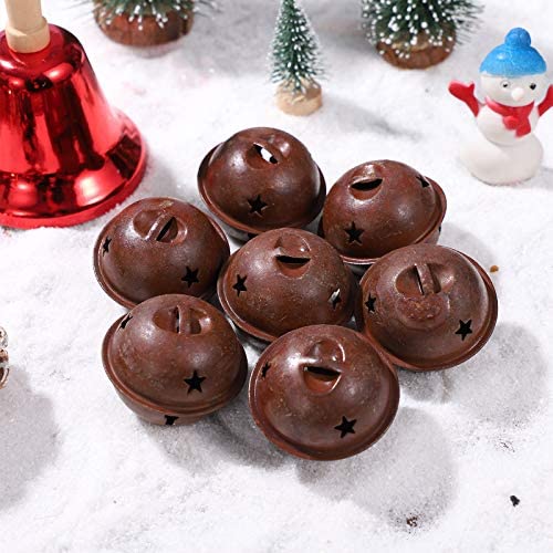 SUPVOX 12pcs Rusty Metal Bells Christmas Jingle Bells with Star Cutouts for Christmas Holiday Craft Decorations (40mm) (12)