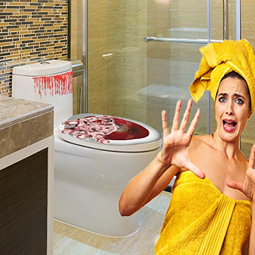 Halloween Toilet Seat Cover 3D Horror Morphing Decal for Halloween Theme Party Home Decor (Zombie Hand&Dollar&Blood)