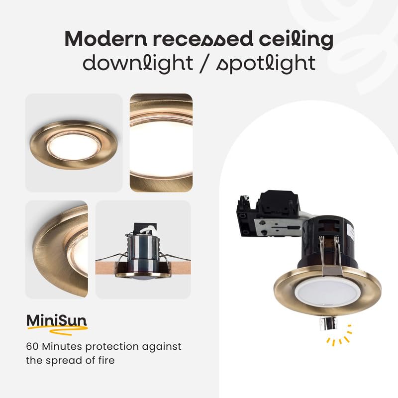 MiniSun | Modern Fire Rated Black Chrome GU10 Recessed Ceiling Downlight/Spotlights | Home Décor, Bedside & Desk Lamp | Pack of 4