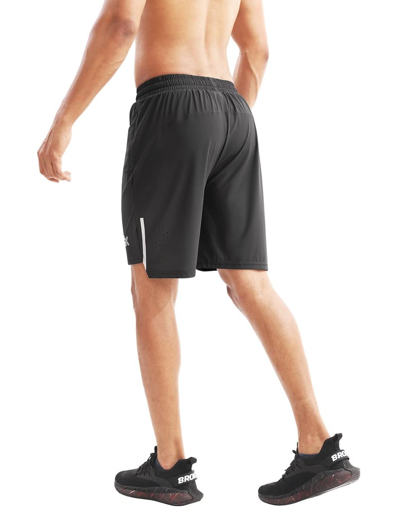 BROKIG Men's Lightweight Athletic Shorts 7 inch, Quick Dry Running Gym Workout Shorts for Men with Zip Pockets(Black,Medium)
