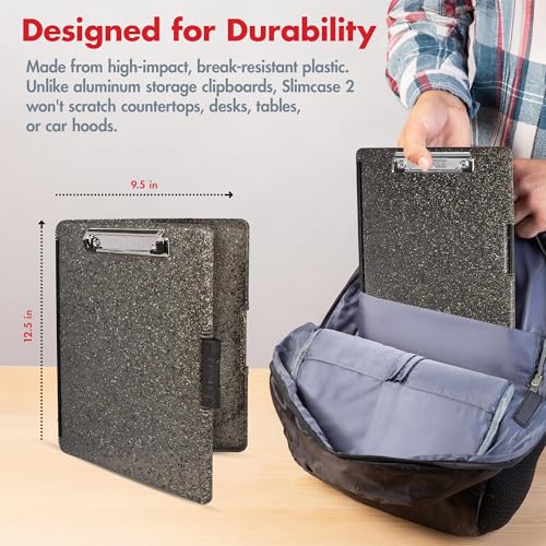 Dexas Slimcase 2 Plastic Clipboard with Storage and Side Opening, Heavy Granite, Office Supplies Clipboards to Organize, Carry and Store, A4 Holder, Nursing Clipboards