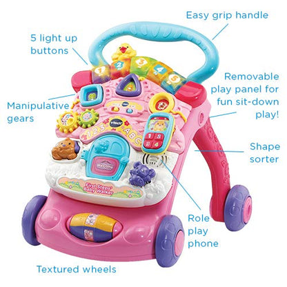VTech First Steps Baby Walker | Push Along Walker Baby Toy with Shapes, Sounds, Music, Phrases, Pretend Play and More | Suitable for Babies from 6 Months, 1, 2 & 3 Year Olds, Boys & Girls, Pink
