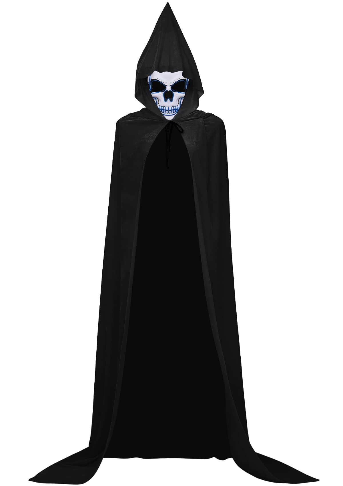 Double Couple Halloween Costumes for Adults with Scary Light up Mask Cosplay Cape Costumes Cloak with Hood for Women Men