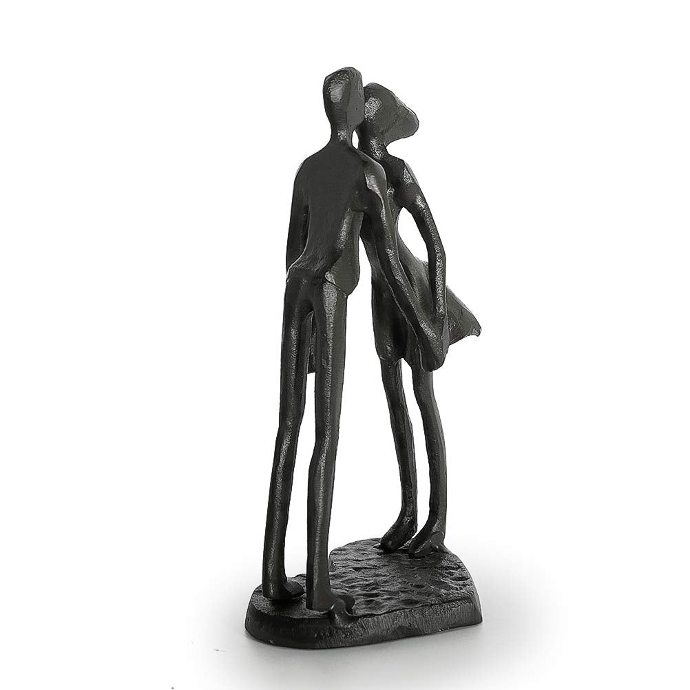 Aoneky Affectionate Couple Art Iron Sculpture, 6 Years of Love Wedding Passionate Love Figurine Statue Romantic Metal Ornament Mantelpiece Table Decoration (Hold Hands Kiss)