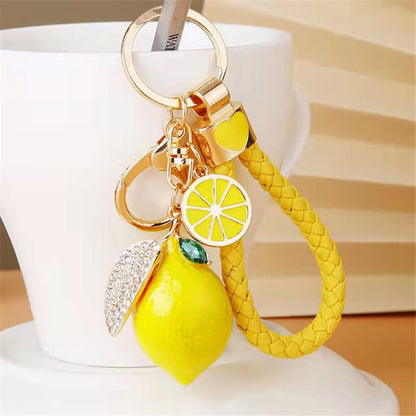Ergugos Cute Lemon Keychain Little Lemon Crystal Rhinestone Key Chain Fruit Keyring For Purse Bag Backpack Car Jewelry Gift For Women Men (Yellow)