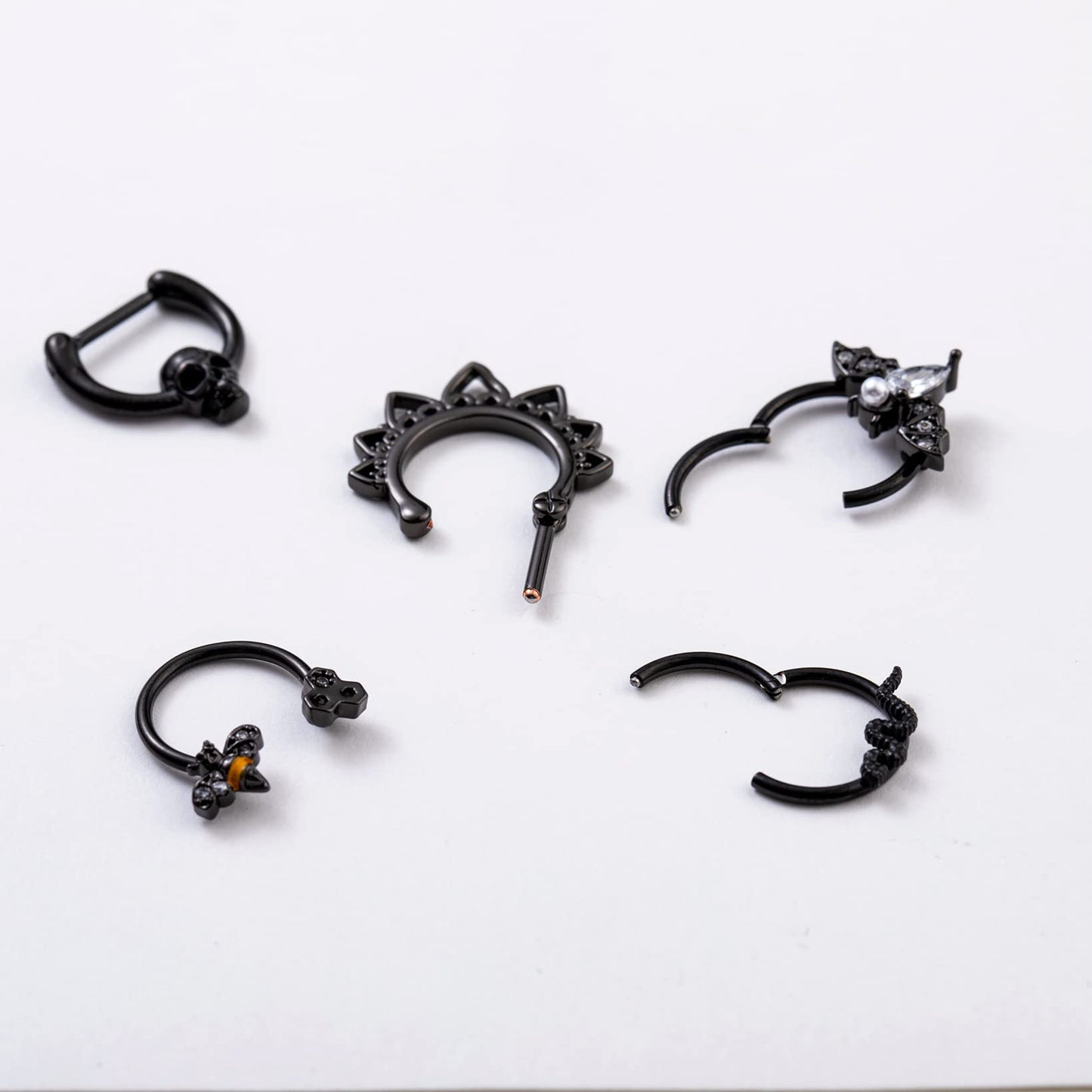 LOREMOW 9 PCS 16G Stainless Steel Horseshoe Septum Rings for Women Cartilage Helix Tragus Earrings Daith Earrings Hoop Snake Bat Gothic Piercing Jewelry B