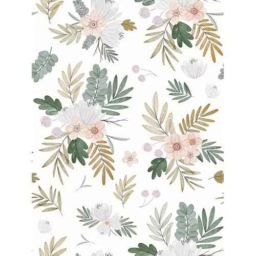 Simon&Siff Boho Floral Peel and Stick Wallpaper, 17.3" x 80" Watercolor Flowers Wallpaper Self Adhesive Flower Leaf Wall Paper for Decorative Bedroom Bathroom Home Wall