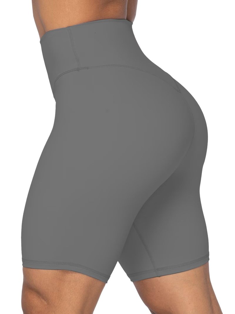 Sunzel 8" Waist Biker Shorts for Women No Front Seam Soft Yoga Workout Gym Bike Shorts Tummy Control Squat Proof Charcoa Grey Large