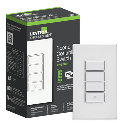 Leviton Decora Smart Switch, Wi-Fi 2nd Gen, Neutral Wire Required, Works with Matter, My Leviton, Alexa, Google Assistant, Apple Home/Siri & Wired or Wire-Free 3-Way, D215S-1RW, White