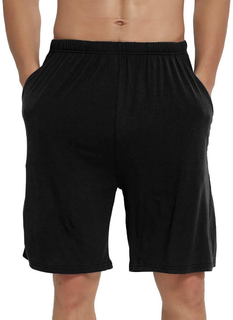 JINSHI Mens Pajama Shorts with Pockets Lightweight Lounge Sleep Shorts Separate Bottoms(L/Black/Navy Blue)