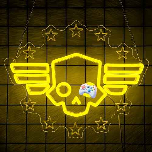 Skull Neon Sign for Wall Decor - Hero Diver Game Neon Acrylic USB Powered LED Wall Art Decor, Light Up Sign Dimmable, for Man Cave Game Room Bedroom Birthday Party Christmas 14.02" x 11.38"