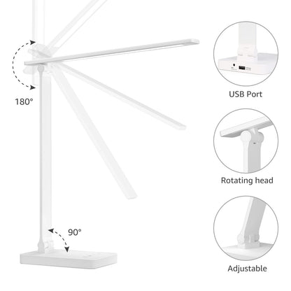 Lepro LED Desk Lamp, Desk Lamp with Power Adapter, 655lm, Desk Lamps Office with USB Charging Port, 5 Brightness Levels x 3 Colour Mode, Touch Control Daylight Lamp for Office, Nails, Study, Bedroom