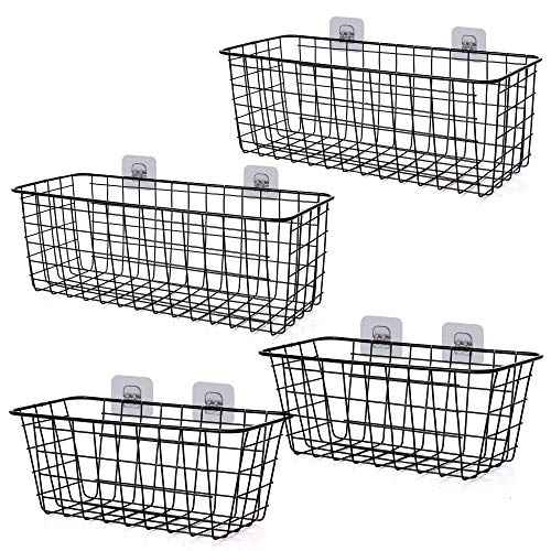 4 Pack Wire Storage Baskets Household Metal Wall-Mounted Containers Organizer Bins for Kitchen Bathroom Freezer Pantry Closet Laundry Room Cabinets Garage Shelf, 2 Large 2 Medium