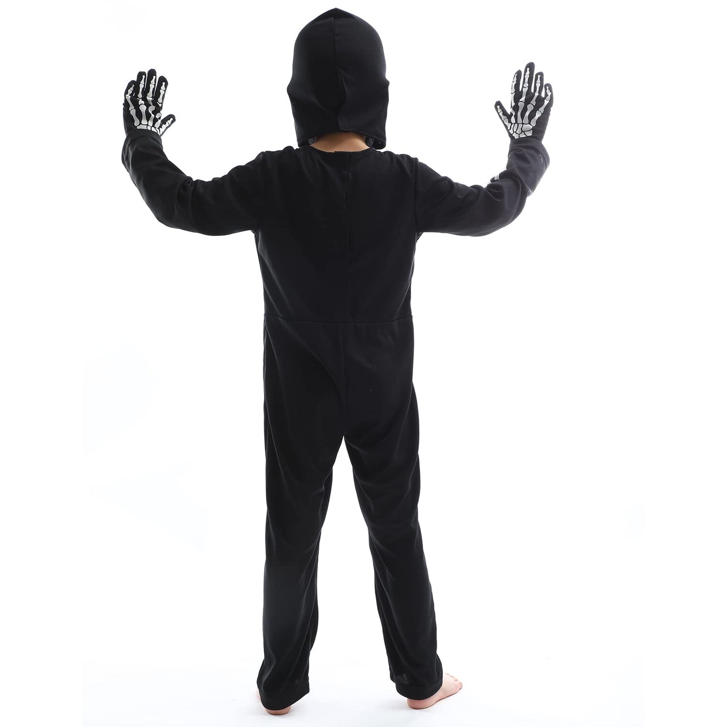 Sincere Party Glow In the Dark Skeleton White Bones Skeleton Costume with Gloves&Hood for Kids 5-7years