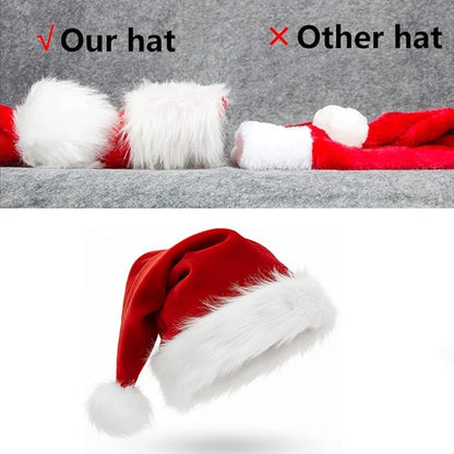 COOLJOY 4 Pack Plush Santa Hats, Christmas Santa Hats for Christmas Party, Adult size Xmas Holiday Hat for Unisex Kids Party Supplies