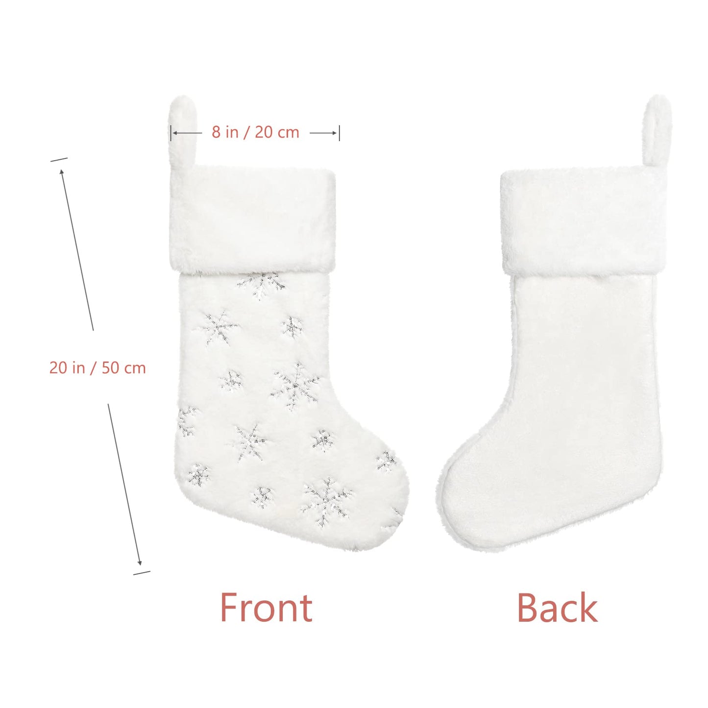 Dremisland 4 Pack Christmas Stockings - 20 Inch Cream White Faux Fur Xmas Stockings with Silver Sequin Snowflakes Super Soft Thick Plush Xmas Stockings for Christmas Decoration Holiday Decor (Sliver)