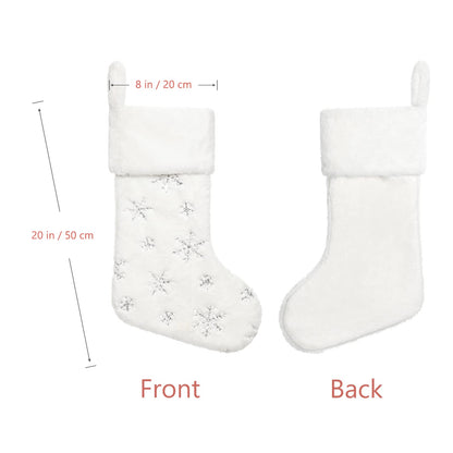 Dremisland 4 Pack Christmas Stockings - 20 Inch Cream White Faux Fur Xmas Stockings with Silver Sequin Snowflakes Super Soft Thick Plush Xmas Stockings for Christmas Decoration Holiday Decor (Sliver)